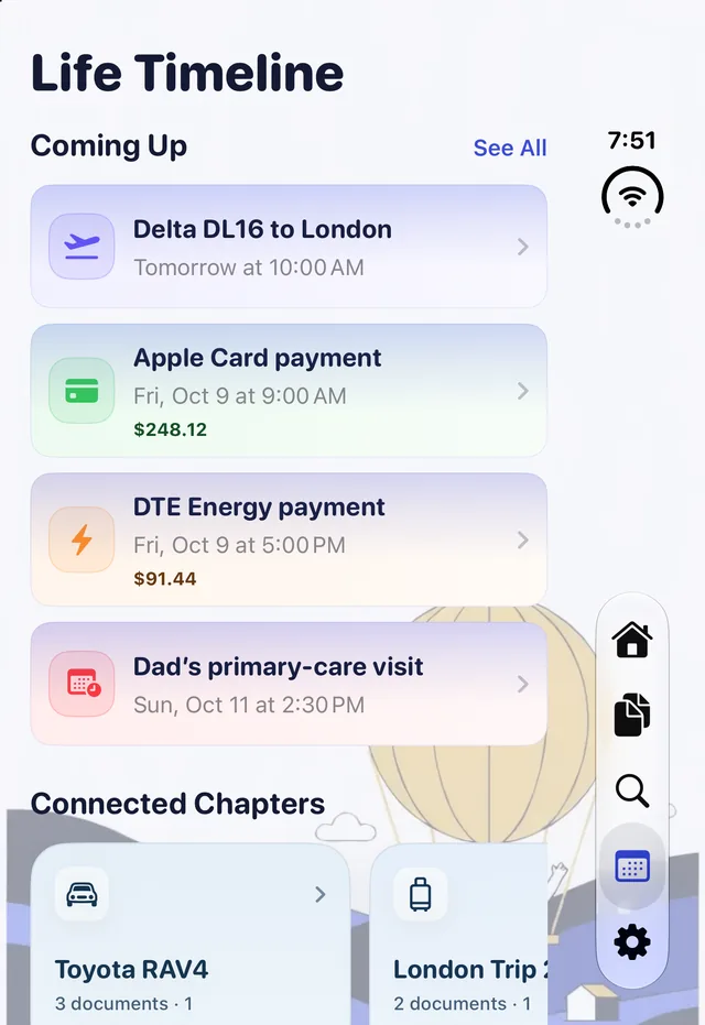 LifeShelf Timeline on the iPhone Duo outer display
