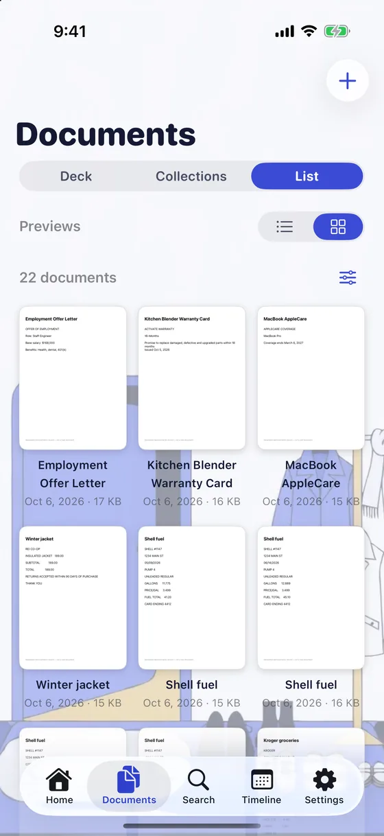 Documents as a grid of page previews