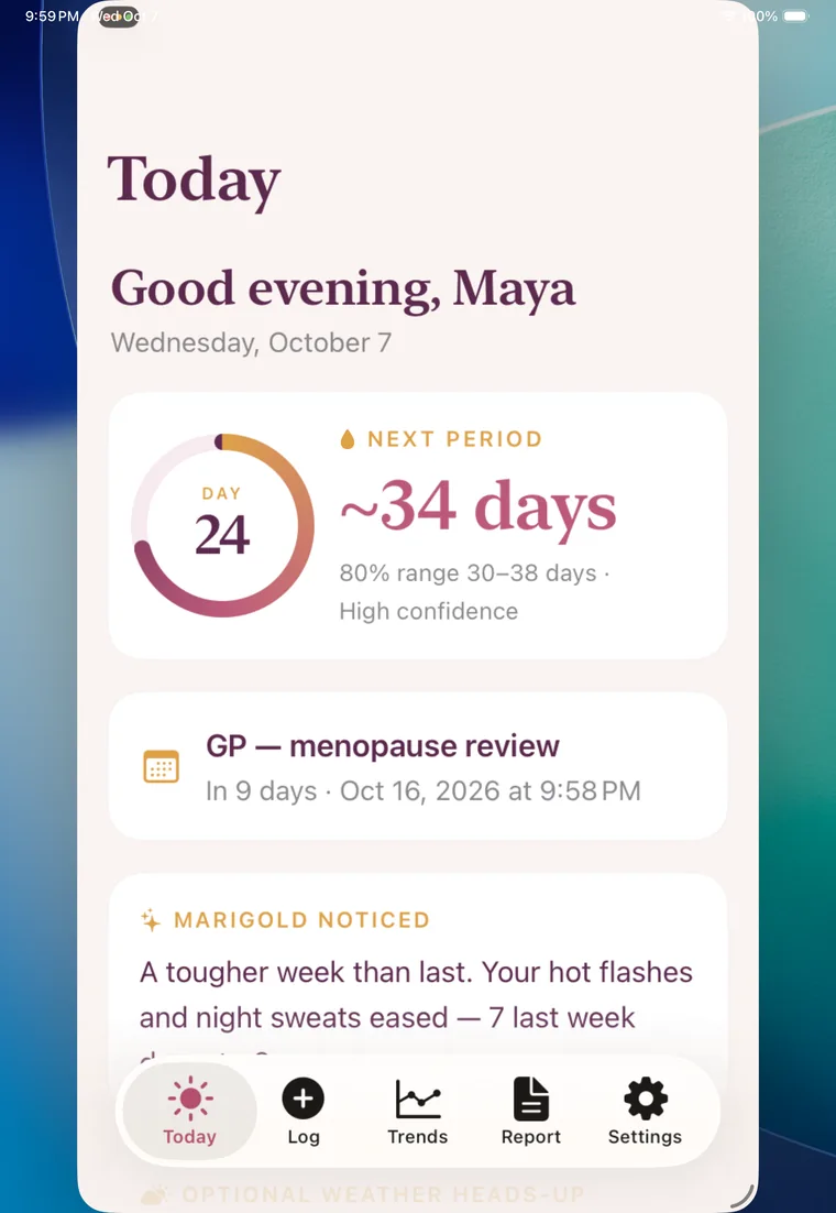 Marigold Today running on iPad