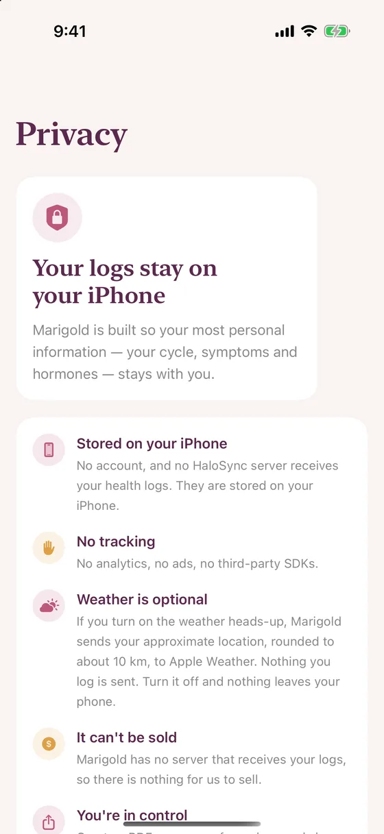Marigold privacy screen on iPhone